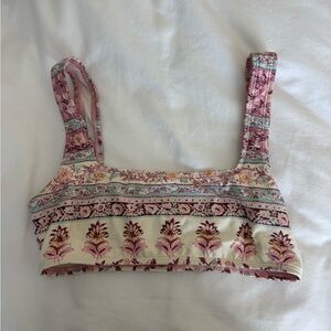 Billabong Floral Square-Neck Bikini Top in Pink and Cream